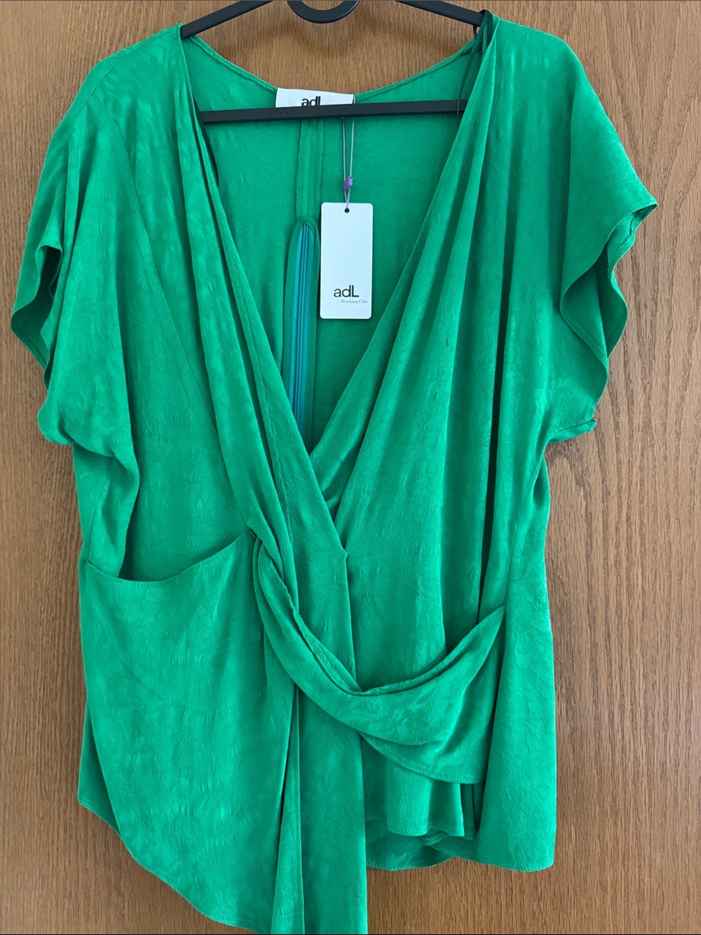 Women's Emerald Green Draped Wrap Blouse